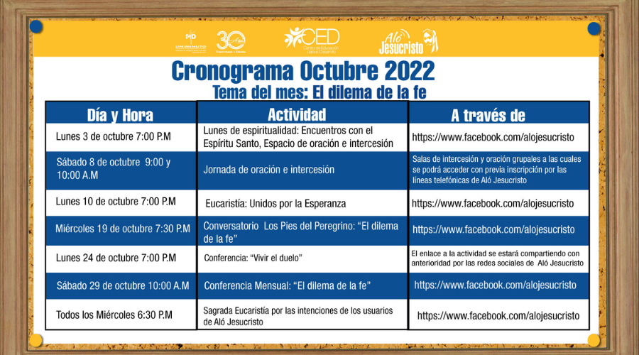 Actividades de Aló Jesucristo - Octubre